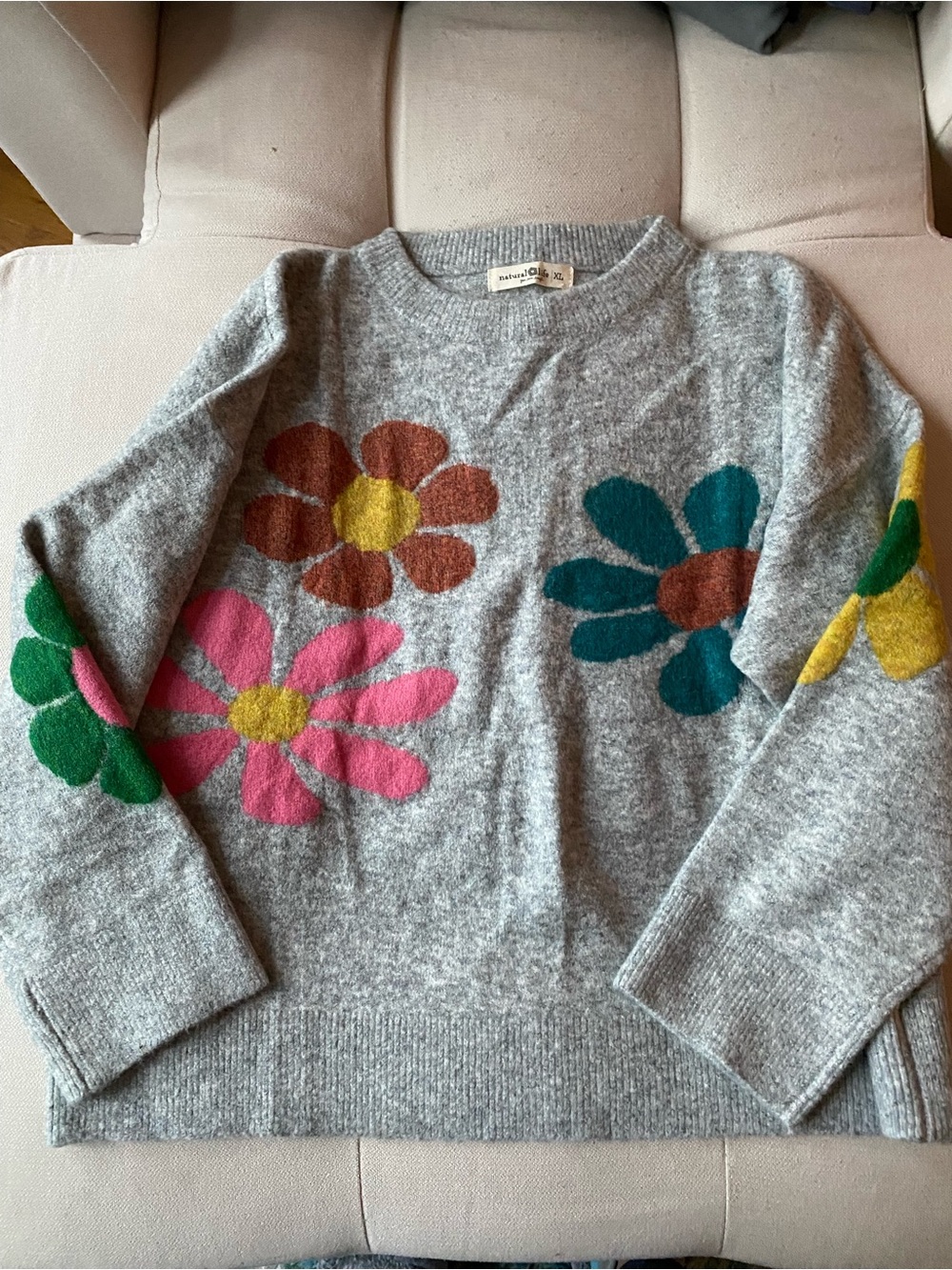 Natural Life Gray Floral Crewneck Sweater